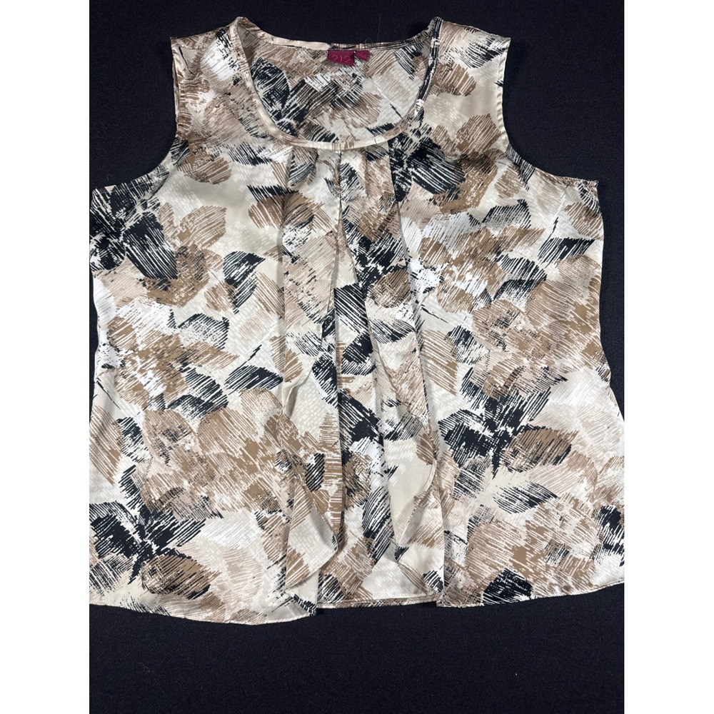 212 Collection Womens Tan Black Abstract Print Pleated Sleeveless Blouse Large